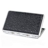 Arabesque Pattern Leather Metal Cigarette Case Holds 14 Cigarettes for 100's Cigarette (Black)