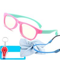 Kids Blue Light Glasses with Strap Computer and Gamer Eyewear Anti-Glare Protection Anti-Fatigue Anti UV Glasses for Smartphone Screens,Computer Or Tv Boys Girls Age 3-10(Pink and Cyan Frame)