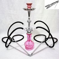 New 4 hose 20" Pink Hookah shisha nargila bar smoking pipe glass water Vase
