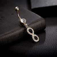 Belly Bars Drop Body Piercing Belly Button Ring Crystal Dangly Reverse Navel Bar (Color - 7#_Gold 8 Digital zircon)