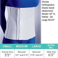 Florida Orthopedics Elastic Sized Abdominal Binder 10" H, White - 2X-Large 49-54"