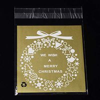 NBEADS 1 Bag (About 95-100pcs/bag) 5.5x3.9 inch Goldenrod Rectangle OPP Cellophane Bags Wreath Pattern Self Adhesive Sealing Bags Christmas