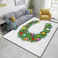 Letter C southwest Area Rug for Living Room, Festive Celebration Design Letter C Capital Hearts Colorful Balls Winter Holiday, Fashionable High Class Living Dinning Room(2.5'x 7') Multicolor