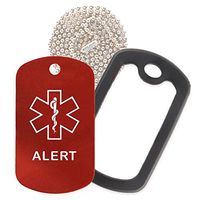 Alert Medical Alert ID Necklace with Red Tag, Black Silencer, and 30'' USA Chain - 154 Color Choices