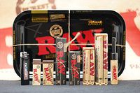 Bundle - 9 Items Raw Black Gold Tray Rolling Paper Combo and Patriot Disposable Lighter