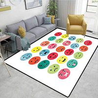 Bigdatastore Patchwork Floor Mat for Kids, Watercolor Abstract Facial Expressions Winking Crying Loving Surprised Collection, Fashionable High Class Living Bedroom Rugs(6'x 9')