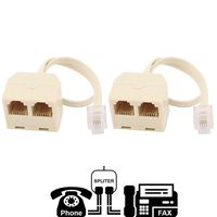 Two Way Telephone Splitters, RJ11 6P4C, 1 Male to 2 Female Converter, Telephone Wall Adaptor and Splitter for Landline Telephone by True Décor (2 Pack)