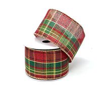 Homeford Christmas Classic Metallic Plaid Wired Edge Ribbon, Red/Green/Gold, 10-Yard (2-1/2-Inch)