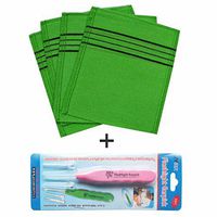 Korean Bath Washcloth 4 pcs (Green) + LED Flash Earpick Ear Wax Pick Remover Tool (Random colors)
