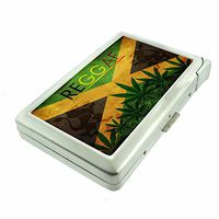 Cigarette Case with Built in Lighter Rasta Jamaica Colors S6 Smoking King Size Cigarettes Silver Metal Wallet 4" X 2.75" RFID Protection Reggae