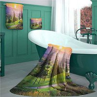 Nature 3 Pieces Towel Set, Golf Resort Park in Spring Season with Trees Sunset Hills and Valley End of the Day, Camping Towel, Gym Towel, Pool Towels, on Beach Cart & Beach Chairs Multicolor