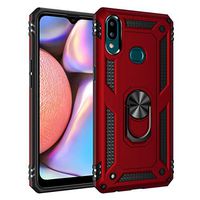 Compatible with Samsung Galaxy A10S case with Kick Stand Slot with Magnetic car Place and Ring silisone case Full Body Protection Armor Dual Shock Proven Protection Cover Bumper case (red)