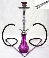 2 hose 20" Purple Hookah shisha nargila bar narguile nargile glass water Vase +