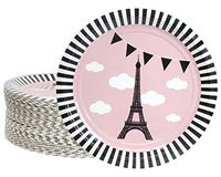 Disposable Plates - 80-Count Paper Plates, Paris or French Theme Party Supplies for Appetizer, Lunch, Dinner, and Dessert, Birthdays, Bridal Showers, Eiffel Tower Design, 9 Inches in Diameter