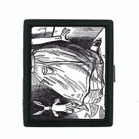 Vintage Alice in Wonderland D13 Small Black Metal Cigarette Case John Tenniel Illustration Fantasy Folklore