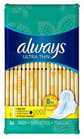 Always Pads Ultra Thin Size 1-36 Count Regular (6 Pack)