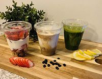 OH2 Brand - Plastic Cups with Flat Lids - 12 oz. Pack 50 COUNT Disposable Party Cup Set for Cold Drink/Bubble Soda/Iced Coffee/Tea/Smoothies (Cup 50 count)