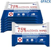 Alcohol Detergent Wipes (6 Packs,60Wipes),Large Water Wet Wipes(7"x6"),75% Soft Alcohol Wipes for All-Purpose Cleaning