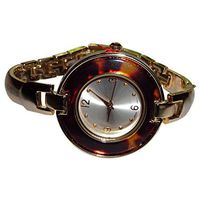 New Women's Gold Tone Link Quartz Wristwatch W/Lucite Bezel J.F. Collections