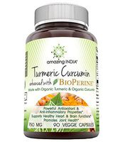 Amazing India Turmeric Curcumin with Bioperine (Made with Organic Tumeric Curcumin) 750 Mg 90 Veggie Capsules (Non-GMO) - Powerful Antioxidant & Antiinflammatory Properties, Supports Heart & Brain