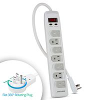 Maximm Power Strip Surge Protector (1440 Joules), 7 AC Outlets + Child Protection Sliding Covers, with 360 Degree Rotating Flat Plug & 6 ft Long Extension Cord, Multi Outlet, White, UL Listed