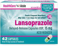 HealthCareAisle Lansoprazole Delayed-Release Capsules, USP | Treats Frequent Heartburn | 15 mg | 42 Count