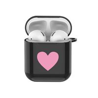 ICI-Rencontrer Cute Heart Pattern Airpods Case Portable AirPods Accessories Soft Silicone Anti-Scratch Shockproof Protective Charging Case with Anti-Lost Carabiner Black