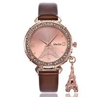 WM & MW Women Elegant Quartz Watches Fashion Eiffel Tower Rhinestone Wrist Watches with Pendant (Brown)