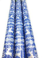 Christmas Holiday Blue Reindeer and Snowflakes Holographic Gift Metallic Wrapping Paper with Cutting Lines (3) 15 sq ft ea. 2.5 ft (Bonus Exclusive JFW Wooden Gift Tags)