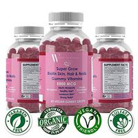 Super Grow Biotin Skin, Hair & Nails Gummy Vitamins - Vegan Strawberry Flavor Men & Women Multivitamins Supplements
