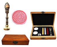 MNYR Blossom Decorative Luxury Wood Box Red Brass Metal Peacock Wedding Invitations Gift Cards Paper Stationary Envelope Seal Custom Wax Seal Sealing Stamp Wax Stick Melting Spoon Wood Gift Box Kit