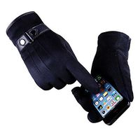 Mens Black Winter Gloves Suede Leather Cuff Touch Screen Gloves Driving Gloves Cycling Gloves (Free, Navy)
