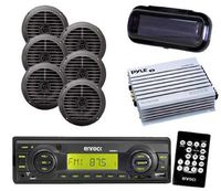 Black EKMRB11 Boat Yacht Radio USB AUX w/Cover & 3 Pairs of 5.25" Speakers & Amp