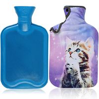 Hot Water Bottle & Cover Set,AUPET 2 Liters Premium Classic Rubber Hot Water Bottle with Super Luxurious Cozy Soft Flannel Cover Set, Great for Pain Relief, Hot and Cold Therapy (Purple Wish Cat)