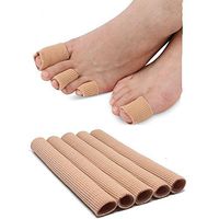 Toe Sleeves 5 Pack Silicone Gel Compression Toe & Finger Protector Cushion Tubes - Bandage Pad for Corns, Calluses & Blisters (Small (1/2 inch Diameter)) Beige