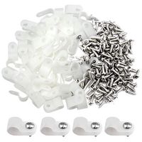 XLX 100pcs White Nylon R-Type Cable Clamp Fastener for 9.5mm (3/8") Dia Wire Tube Plastic Wire Cord Clip Fixer with 100 Pack Screws for Wire Management