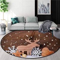 RUGSMAT Moose Round Area Rug,Wooden Animal Stars Balls Non-Slip Soft Floor Mat Home Decor Round-51
