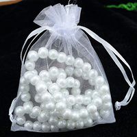 Ocamo 100Pcs See-Through Drawstring Small Yarn Bags Jewelry Pearl Wedding Candies Storage Pockets White 7x9cm