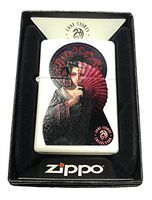 Zippo Custom Lighter - Ann Stokes Japanese Geisha w/Fan - White Matte