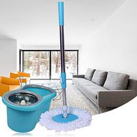 Spin Mop Wringer Bucket Set Householding Bucket System Double Drive Rotary Mop Set 360-Rotating with 2 Microfiber Mops Heads (Blue)