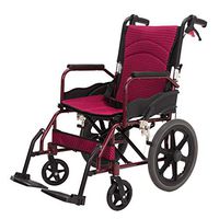 Folding Portable Transport Wheelchair, Hand Brakes Adjustable Brake Speed and Seat Belt,17.7 Inches Seat,75 kg Load,16 Inches Rear Wheel,Red