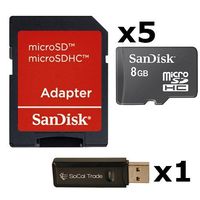  5 PACK - SanDisk 8GB MicroSD HC Memory Card SDSDQAB-008G (Bulk Packaging) LOT OF 5 with SD Adapter and USB 2.0