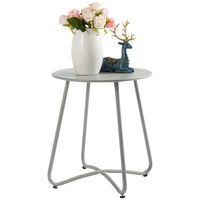 HollyHOME Small Round Patio Metal Side Snack Table, Accent Anti-Rust Steel Coffee Table for Garden, Modern Weatherproof Outdoor End Table, (H) 17.55" x(D) 15.60", Grey