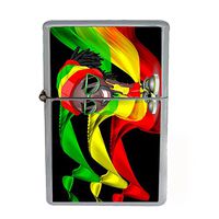 Rasta Flip Top Oil Lighter S7 Smoking Cigarette Smoker Includes Silver Case Reggae Lion Jamaican Colors 420 Leaf