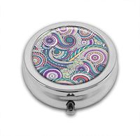 LuxSweet Pill Box,Henna Paisley Mehndi Pill Case for Purse Pocket Pill Organizer with 3 Compartments Silver 2.1 Inches Portable Vitamin Medicine Case Holder