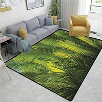 YucouHome Palm Tree Contemporary Area Rug Large, Plam Tree Foliage Tropical Plants Leaves Forest Theme Exotic Natural Beauty Image, Easy Maintenance Area Rug Living Room Bedroom Carpet(6'x 9') Green