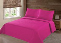 NEW 2/3PC NENA BED BEDSPREAD QUILT SET COVERLET SOLID STIPPLING STITCHE MODERN /Twin -Hot Pink