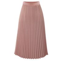 Womens Solid Pleated Elegant Midi Elastic Waist Maxi Skirt Pink