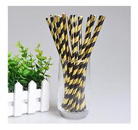 Black and Gold Paper Straws, Pack of 100, Biodegradable Striped Drinking Straws, Cake Pop Sticks for Party Decor