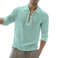 Alalaso Men's Baggy Cotton Blend Solid Color Long Sleeve Turn-Down Collar Shirts Blouse Green